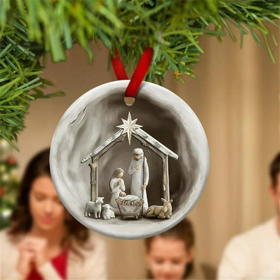 BAOPAI 3 Inch Acrylic Nativity Scene Christmas Ornament Meaningful Religious Gift for Tree Decor Home Display