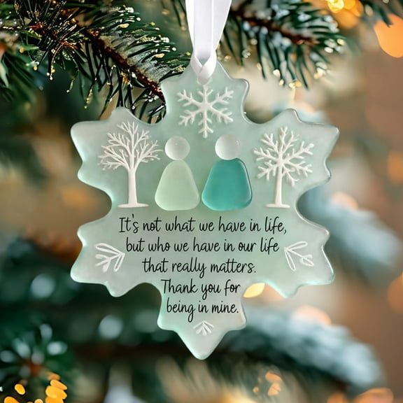 BAOPAI 3 Inch Handcrafted Sea Glass Snowflake Ornament Natural Friendship Keepsake Winter Home Decorations Gift