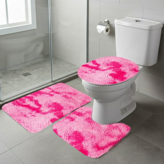 BAOPAI 3-Piece U-Shaped Toilet Bath Mat Set with Lid Cover Soft Water Absorption Non-Slip Bathroom Rugs for Cozy Winter Comfort