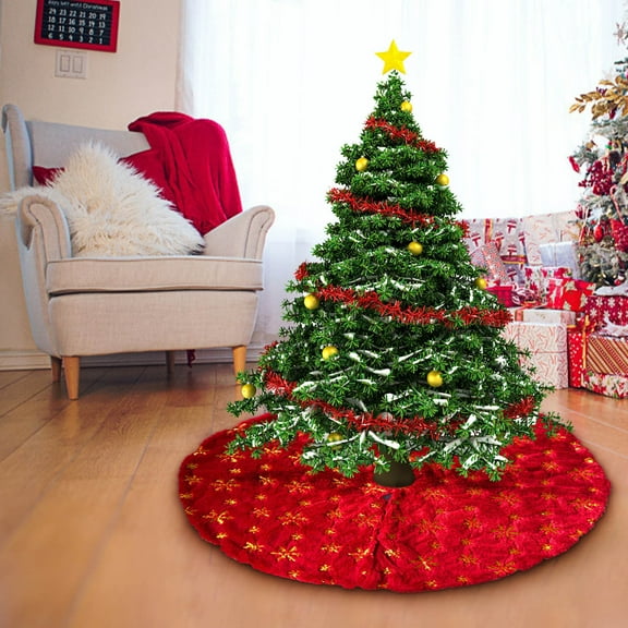 BAOPAI 35.4x35.4in Red Non-Woven Enduring Christmas Tree Skirt Reusable Floor Protector Prevents Needle Shedding Holiday Party Decoration Festive Home Decor