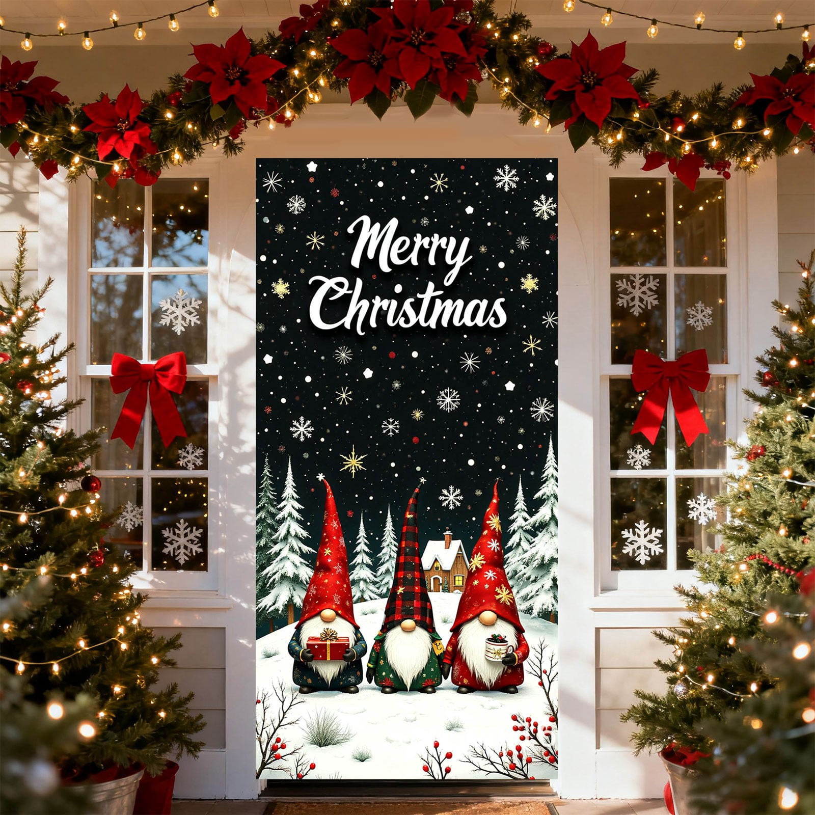BAOPAI 35 X 71 Inch Christmas Door Cover Santa Claus Reindeers Door ...