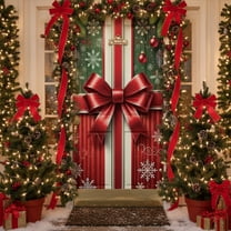 BAOPAI 35x71 Inch Christmas Bow Door Curtain Enduring Polyester Fabric 3D Visual Design Festive Atmosphere Home Party Decoration