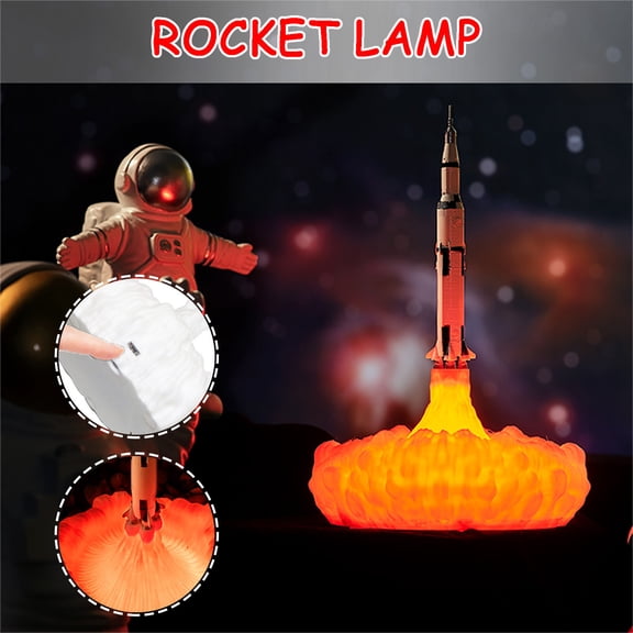 BAOPAI 3D Printed Rocket Moon Space Night Light with Color Changing Adjustable Brightness USB Rechargeable Eco-Friendly Novelty Gift for Home Desk Decor