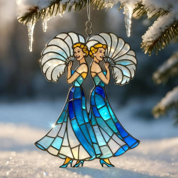 BAOPAI 3x3 Inch Handmade Art Deco Friendship Holiday Ornament Translucent Metallic Blue White Pendant for Tree Window Mantel Home Decorations