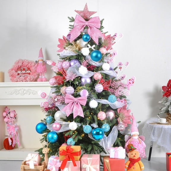 BAOPAI 4.7IN 4 Piece Shatterpoof Ball Set Enduring Holiday Decorations for Tree Hanging in Pink Blue Purple Red Gold