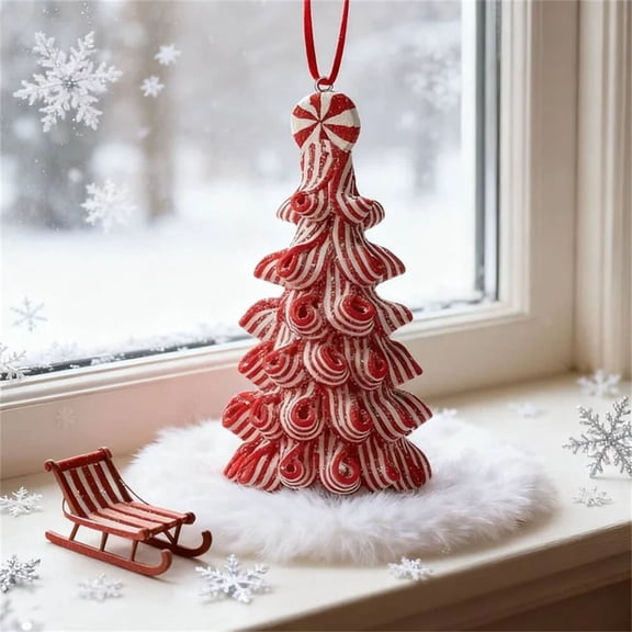 BAOPAI 4.7x2.4 Inch Glossy Red White Peppermint Swirl Polymer Candy Tree Ornament Enduring Material Sophisticated Sheen Compact Size For Mantels Shelves Home D茅cor