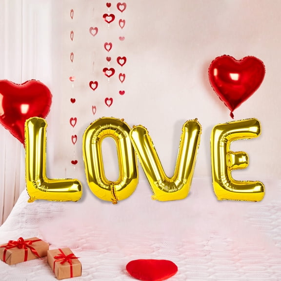 BAOPAI 4-Pack Romantic LOVE Letter Foil Balloons for Wedding Decor Easy to Inflate Reusable Helium Balloons for Valentine's Day and Anniversary Parties