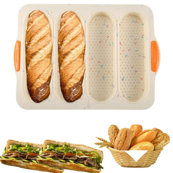 BAOPAI 4-cavity Silicone Bread Pan Non-stick Sourdough Bread Pan And Heat-resistants Baguettes Pan Homemade Bread Pan Silicone Molds For Baking Sandwich Rolls