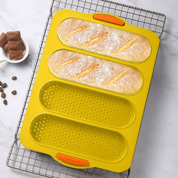 BAOPAI 4-cavity Silicone Bread Pan Non-stick Sourdough Bread Pan And Heat-resistants Baguettes Pan Homemade Bread Pan Silicone Molds For Baking Sandwich Rolls
