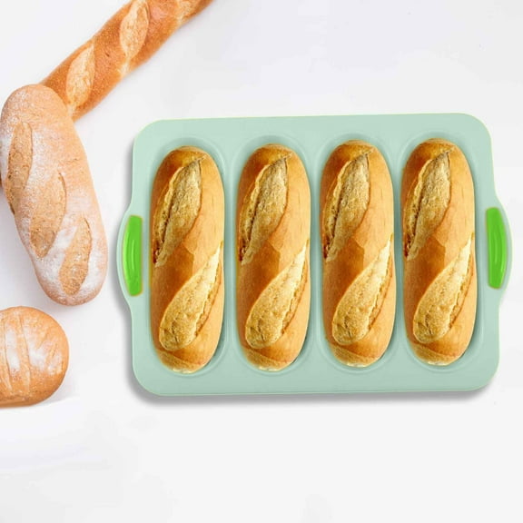 BAOPAI 4-cavity Silicone Bread Pan Non-stick Sourdough Bread Pan And Heat-resistants Baguettes Pan Homemade Bread Pan Silicone Molds For Baking Sandwich Rolls