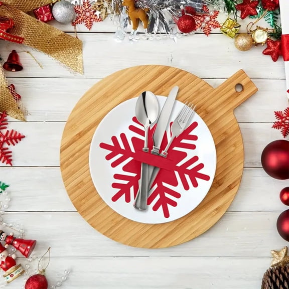 BAOPAI 5.9x5.1x0.16in Enduring Felt Cutlery Holders Red Green Gray Polyester Tableware Organizers For Holiday Dinner Party Home Decor Festive Table Setting Gifts