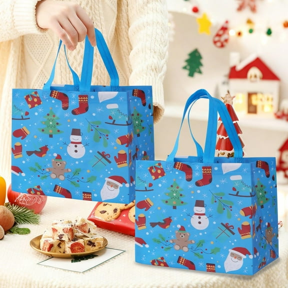 BAOPAI 5 Pack Non-Woven Christmas Gift Bag 12.6x9.84x6.69 Inch Enduring Reusable Holiday Presents Packaging Bags for Candy Small Gifts and Festive Shopping