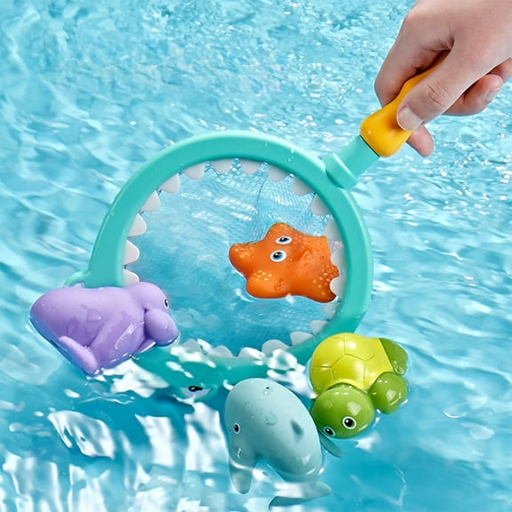 BAOPAI 5-Piece Bath Fishing Toy Set with Squeeze Spray Color Changing Animals and Net for Kids Water Play Educational Fun and Fine Motor Skills Development