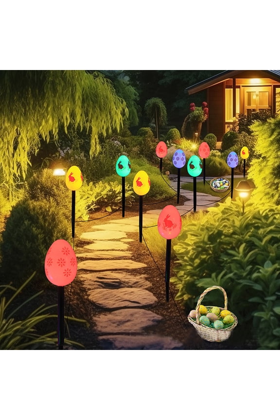 5-in-1 Easter Solar Ground Lights with Classic Bunny and Carrot Design, Automatic Dusk to Dawn Operation for Outdoor Garden Yard Holiday Decoration