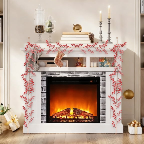 BAOPAI 68.9in and 78.74in Rattan Branches with Frosted Red Berries Realistic Simulation Multiple Length Options Flexible for Home Holiday Decor
