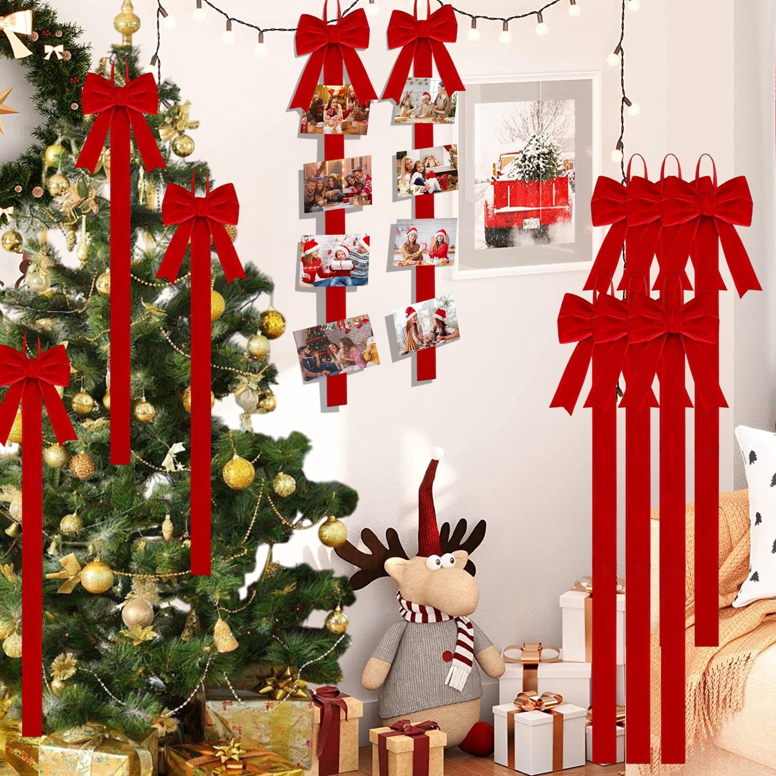 BAOPAI 6pc Red Velvet Bow Decoration Flock Bows for Home Decor Photo ...