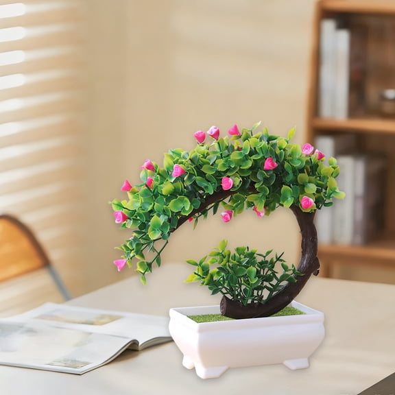 BAOPAI 7.87x7.87 inch Simulation Potted Plants Green Pink Shatterproof Artificial Tree Home Decoration Flexible Branches Weighted Base Desktop TV Cabinet Shop Display