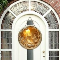 BAOPAI 7.87x7.87x0.12in Round Wooden Nativity Wall Hanging Hand Carsved Natural Wood Grain Solemn Elegant Design Enduring Religious Artifact Home Spiritual Decor