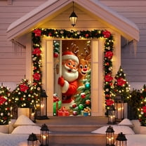 BAOPAI 70.86x35.43in Christmas Door Cover Decorations Santa Claus Front Door Cover Xmas Hanging Banners Background for Christmas Xmas Holiday Winter Home Indoor Outdoor Decorations(Red)