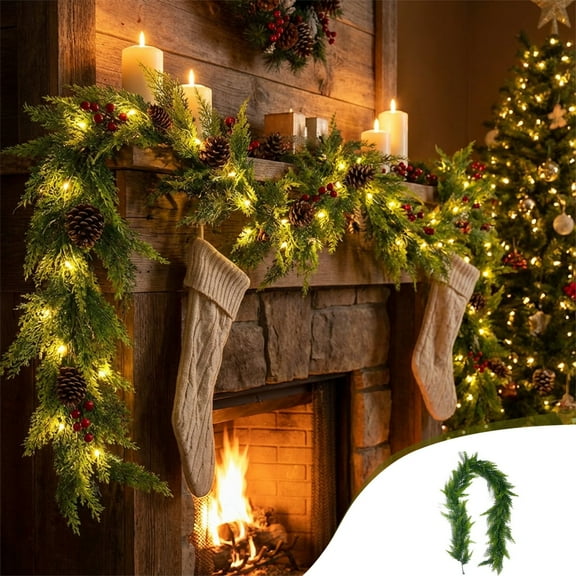 BAOPAI 70-Inch Artificial Pine and Rattan Vine with 6.6-Foot 20 LED String Lights for Holiday Home Decoration Table Centerpiece Window Ornaments Indoor and Outdoor Use