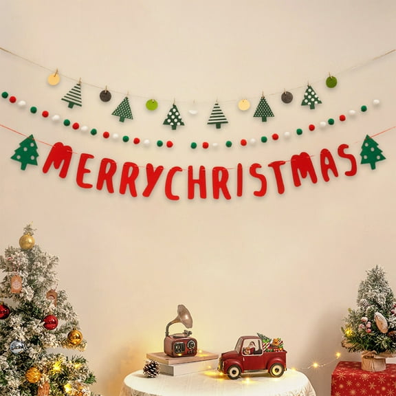 BAOPAI 78.74 Inch Felt Banner Multicolor Hanging Ornaments with Tree Deer Stars Design for Home Fireplace Decoration