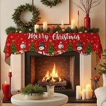 BAOPAI 78x20 Inches Red White Striped Fireplace SCarsf Enduring Heat-Resistant Protective Cover Adjustable Designs for Christmas Snowman Tree Home Decorations