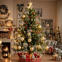 BAOPAI 7x7x14.5 Inch Crystal Clear Acrylic Sequin Bow Ornaments Christmas Tree Decorations with Brilliant Light Reflection for Home Party Venue Layout