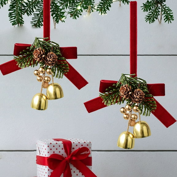 BAOPAI 8.86x5.91x1.18in Hanging Bells Velvet Bow Pine Cones Enduring Materials Crisp Clear Sound Versatile Holiday Decor for Home Tree Gift Wrapping Decoration