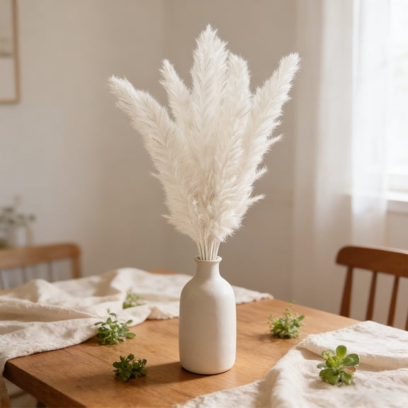 BAOPAI 8PC Dried Pampas Grass Bouquet with Vase for Wedding Boho Home Table Decor Bohemian Floral Centerpiece for Parties and Farmhouse Style
