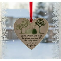 BAOPAI 8cm Sea Glass Heart Ornament Friendship Keepsake Ceramic Glossy Finish Red Satin Ribbon Christmas Gift Home Decorations