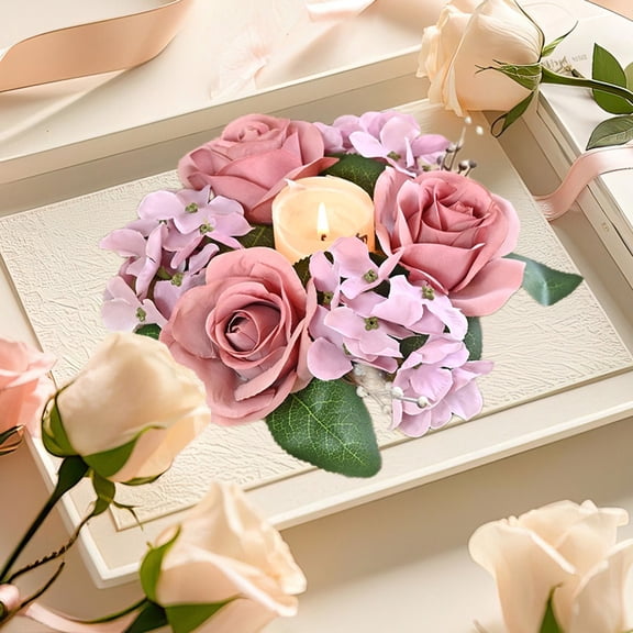 BAOPAI Artificial Lifelike Flower Wreath Featuring 3 Simulated Roses and Hydrangeas for Table Top Wall Decorations Wedding Party Ambiance Decorations