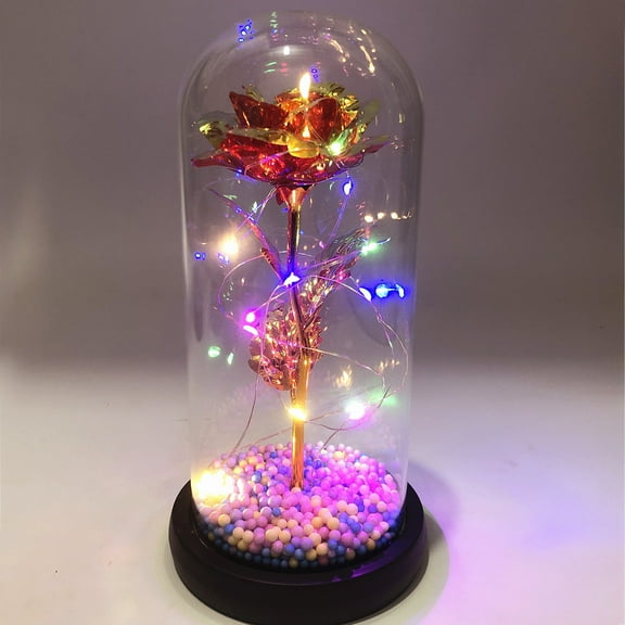BAOPAI Artificial Rose Light with Twinkling LED Lights and Glass Cover for Valentine's Day Christmas Anniversary Gift Home Room Decoration Creates Romantic Ambiance