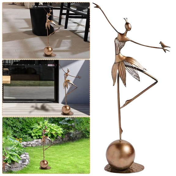 BAOPAI Artistic Iron Metal Dancing Girl Statue with Birds for Garden Yard Outdoor and Indoor Decor Ideal Holiday Housewarming Gift Idea