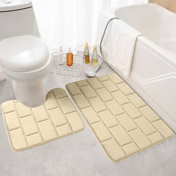BAOPAI Bathroom Mat 2 Piece Set Water Absorbing Non Slip Floor Mat with Fast Drying Feature for Bathroom Safety and Comfort