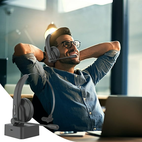 BAOPAI Bluetooth Headset With Microphone Noise Cancelling Fast Charge For Truck Drivers Call Center Wireless Headset Compatible with Cell Phones PC