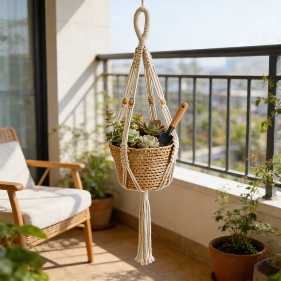 BAOPAI Braided Tassel Hanging Net Storage Basket for Plants Home Organization Decor