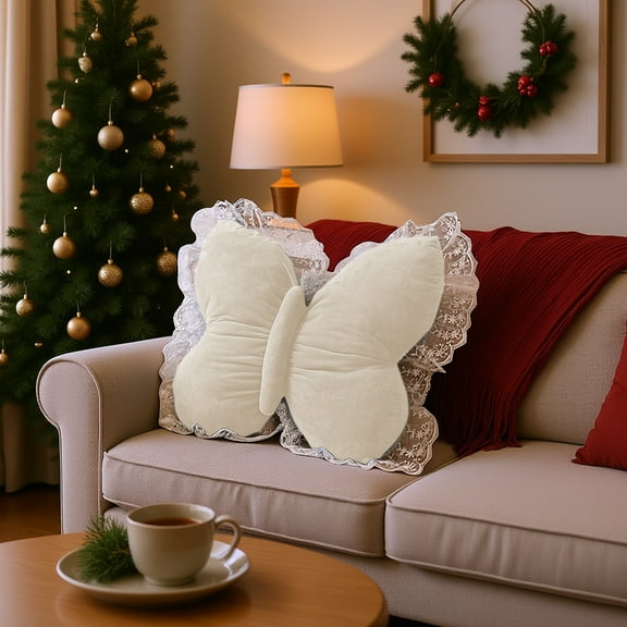 BAOPAI Butterflies Decorationsative Lumbar Support Pillow with Soft Velvet Cover and Elegant Lace Trim for Home Bedroom Living Room Sofa Comfort