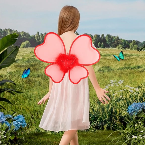 BAOPAI Butterfly Wings Party Decorations with Four Leaf Clover Heart Design Adjustable Straps for Valentine's Day Party Stage Backdrop Accessories