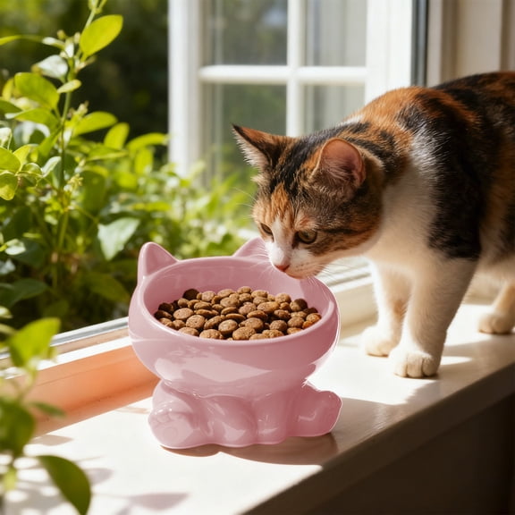 BAOPAI Ceramic Raised Cat Food and Water Bowl Large Capacity Elevated Pet Dish for Neck Support and Digestion Aid with Non-Slip Base and Whisker Friendly Design