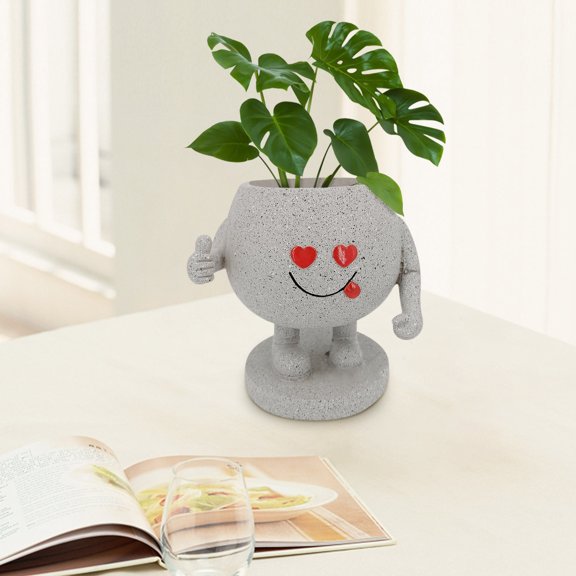 BAOPAI Charming Smiling Little Man Resin Planter for Succulents and Cacti with Drainage Hole Suitable for Home Office Desk Decor