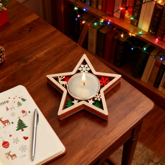 BAOPAI Christmas Creative Wooden Candlesticks Snowflake and Elks Shapes Holiday Party Tabletop Decor Ambience for Home Dining Table Christmas Tree Decorations