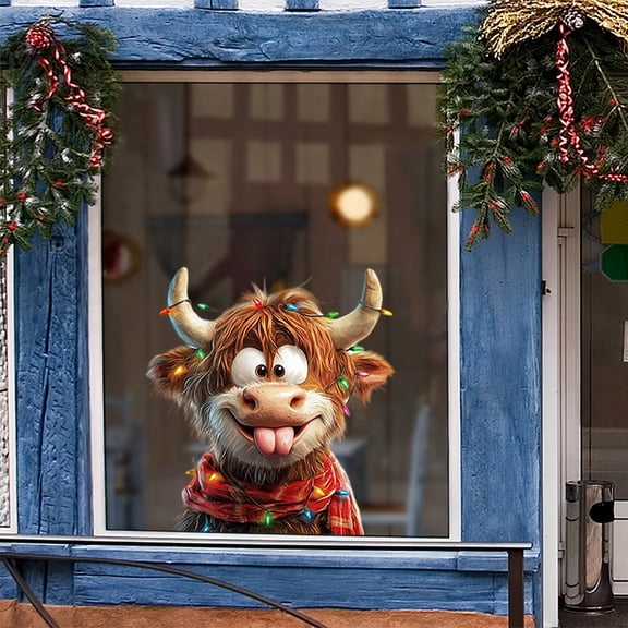 BAOPAI Christmas Cute Cows Window Display Decoration Stickers Festive Adorable Animals Easy Apply Removable Versatile For Home Office Living Room Holiday Decor