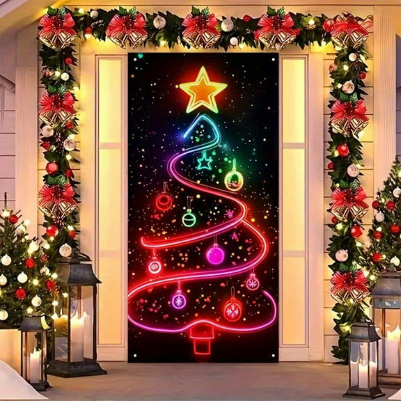 BAOPAI Christmas Door Cover PVC Enduring Indoor Outdoor Decoration 35.43x70.87in Festive Atmosphere Home Holiday Standard Door Decor Multicolor