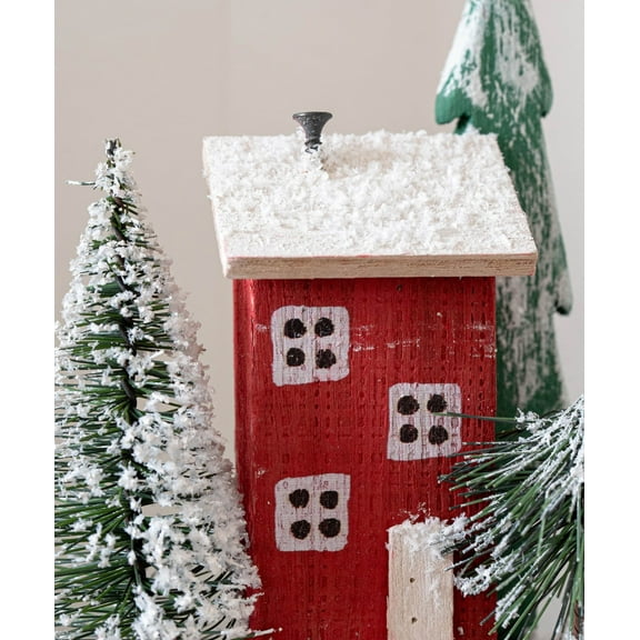 BAOPAI Christmas Wooden Cabin Decoration Red Snow House Enduring Handcrafted Tabletop Display For Home Decor