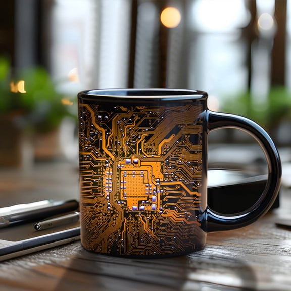 BAOPAI Circuit Board Design Ceramic Mug 11 Ounce Engineering Themed Coffee Cup Ideal Birthday Gift for Men Engineers and Programmers