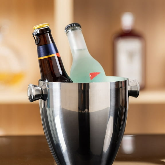 BAOPAI Classic Round Stainless Steel Ice Bucket Beverage Cooler for Chilling Wine and Beer Perfect for Family Gatherings and Outdoor Parties