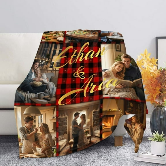 BAOPAI Customized Christmas Photo Blanket For Families Making Thick Winter Personalized Blankets With Pictures And Text Rectangular Blankets Holiday Hold 1-9 Images
