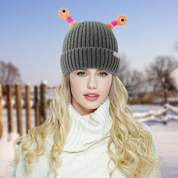 BAOPAI Cute and Funny Light-Up Knitted Hat with Retractable Flashing Eyes and Antennas Novelty Costume Party Accessory for Street Wear and Outdoor Fun
