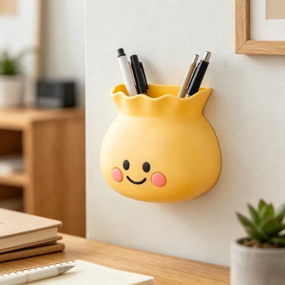 BAOPAI Cute Smileys Face Magnetic Storage Box - Adhesive Wall Mounted Refrigerator Organizer with Large Opening for Kitchen Bathroom Study
