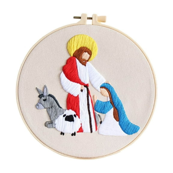 BAOPAI DIY Nativity Scene Embroidery Kit with Embroidery Hoop for Christmas Religious Art Home Decor and Gift Making